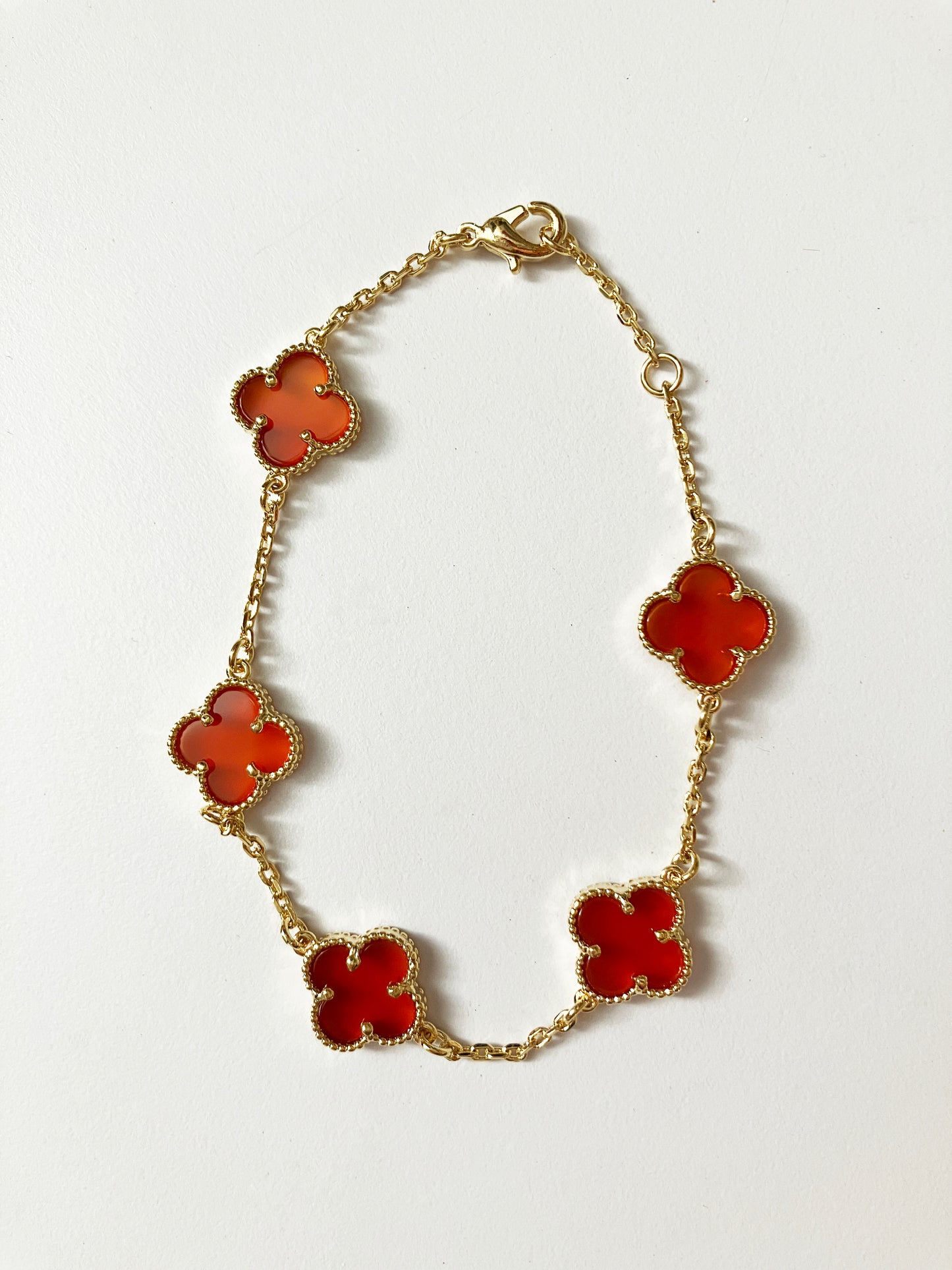 Adjustable 7.5" Carnelian Quatrefoil Bracelet