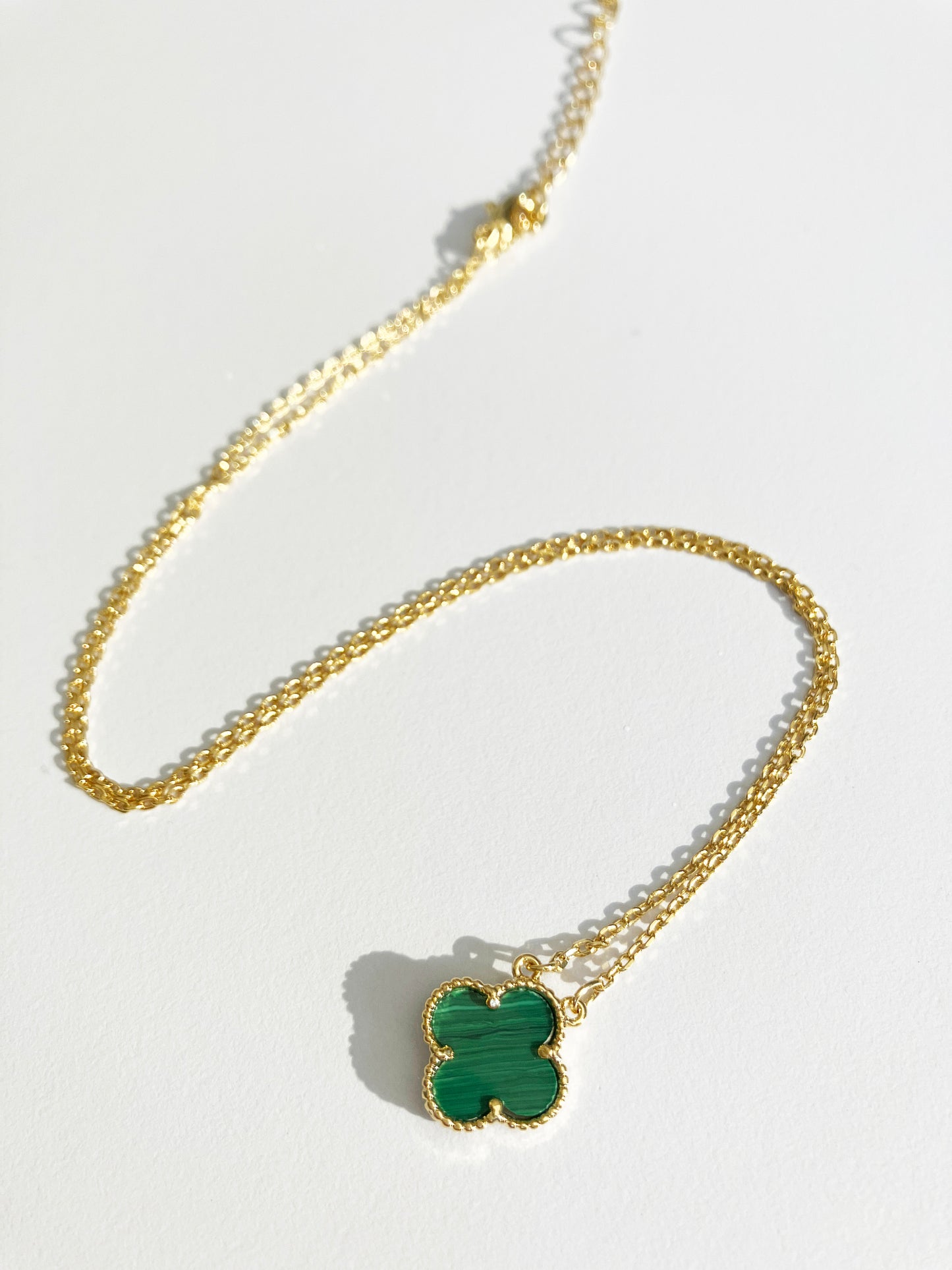 Adjustable Small Malachite Quatrefoil Motif Pendant