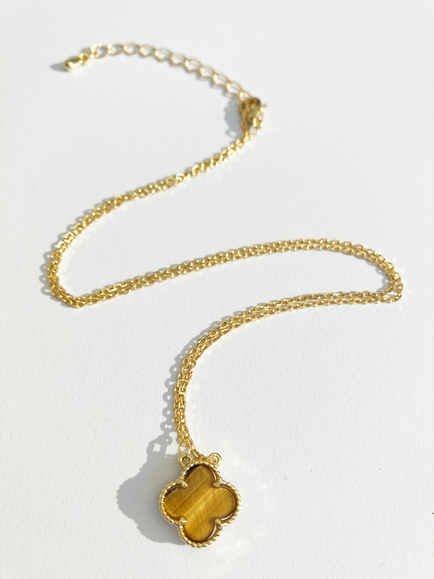 Adjustable Demi Tiger Eye Quatrefoil Motif Pendant