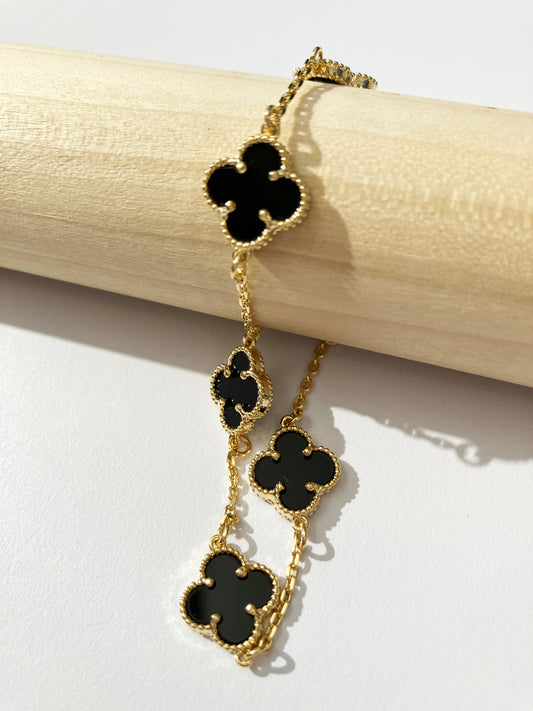 Adjustable 7.5" Onyx Quatrefoil Bracelet