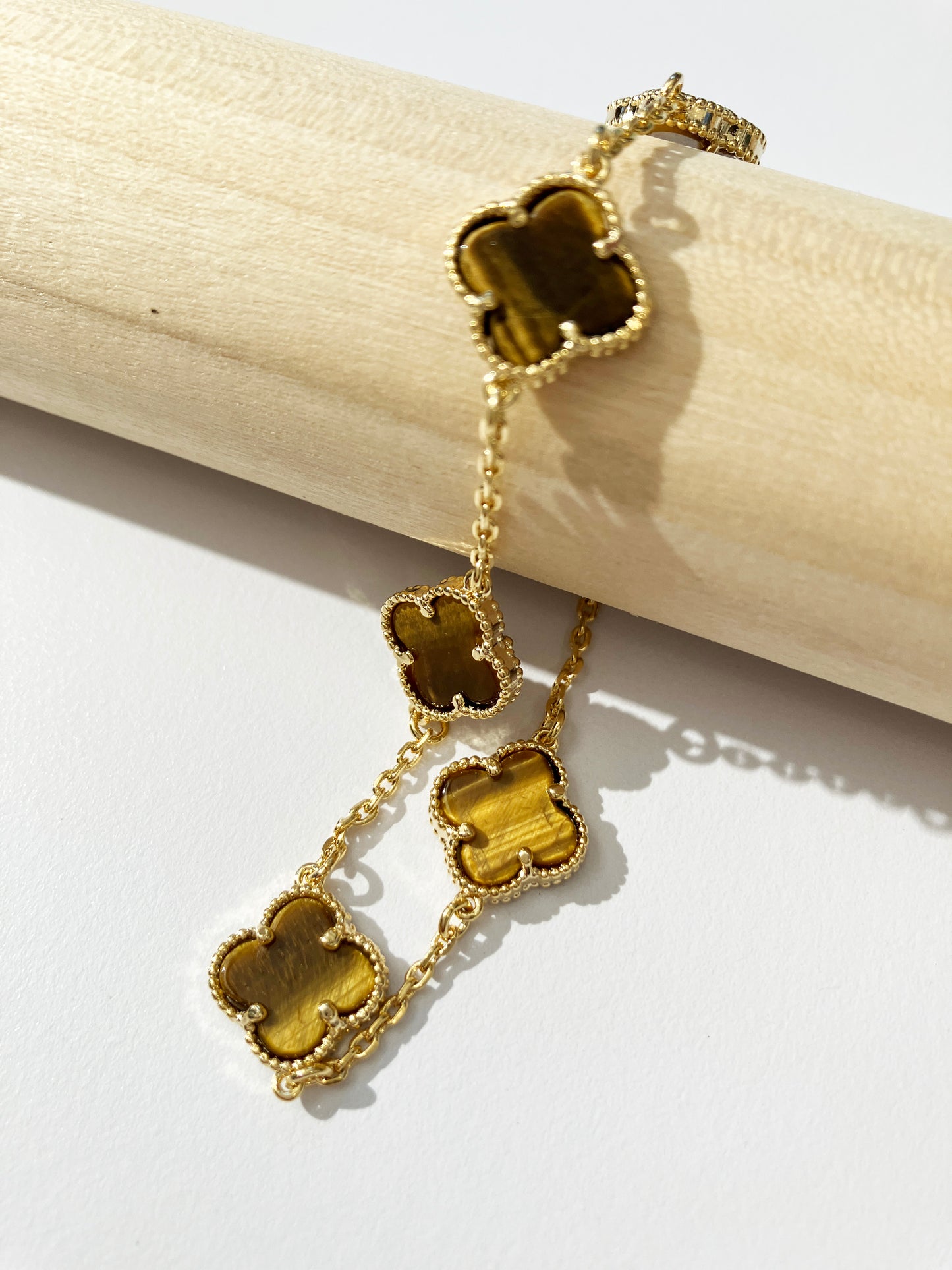 Tiger Eye Quatrefoil Gold Plated Necklace