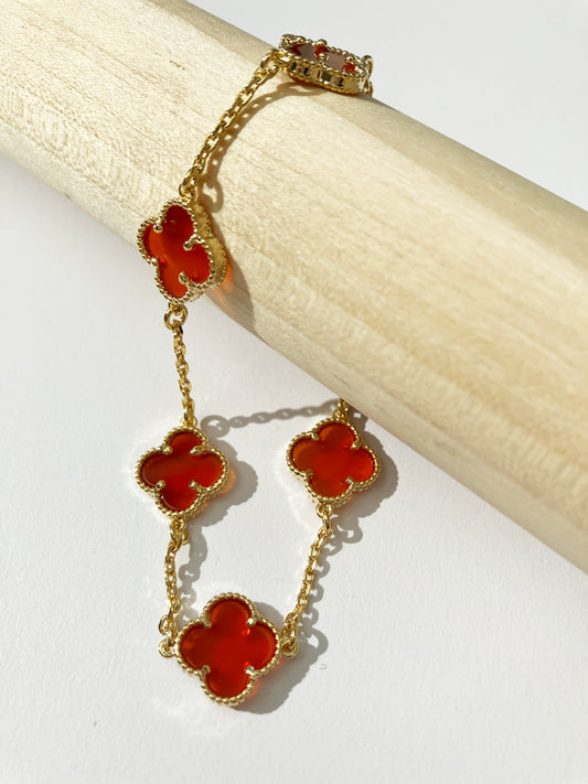 Adjustable 7.5" Carnelian Quatrefoil Bracelet