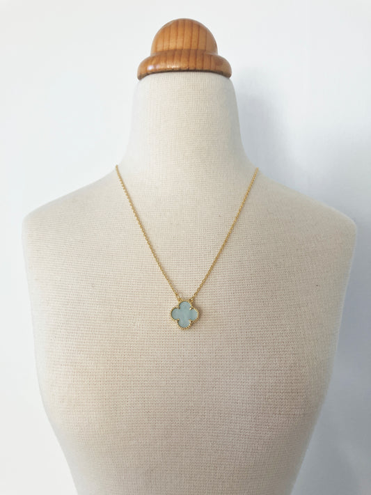 Adjustable Small Blue Mother of Pearl Quatrefoil Motif Pendant