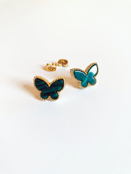 Malachite Butterfly Stud Earrings in Gold