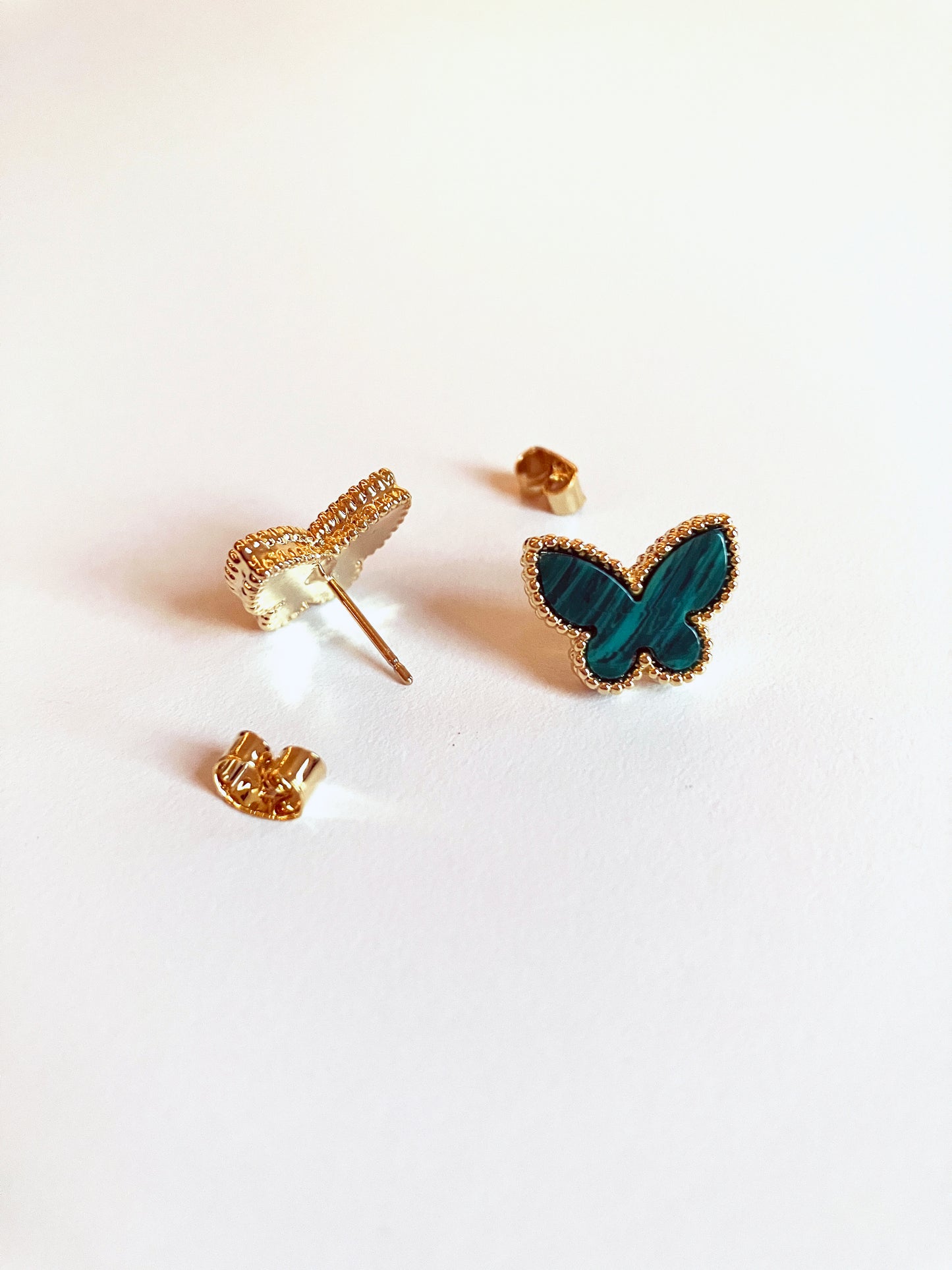Malachite Butterfly Stud Earrings in Gold