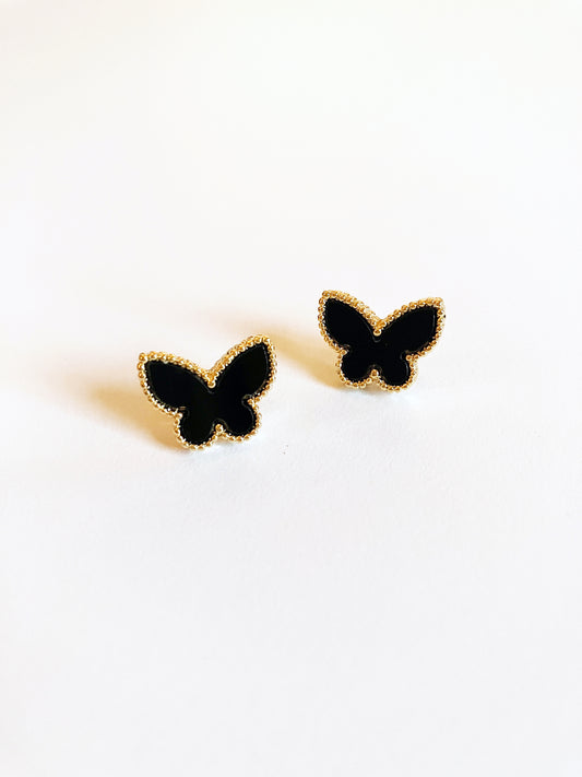 Onyx Butterfly Stud Earrings in Gold