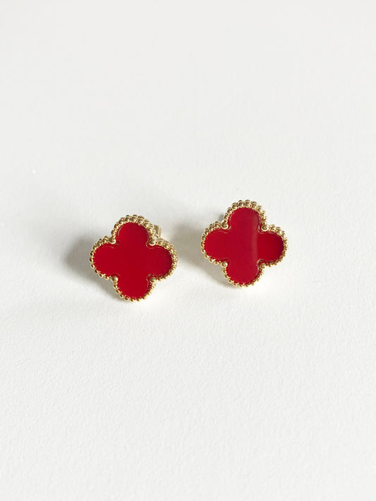 Quatrefoil Motif Gold and Carnelian Earrings