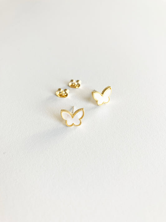 Mini Butterfly Earrings in Gold and Mother of Pearl