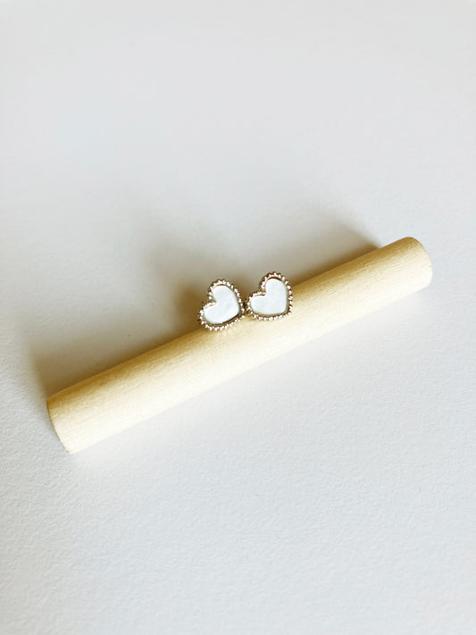 Bisous Heart Earrings in Silver and Mother of Pearl