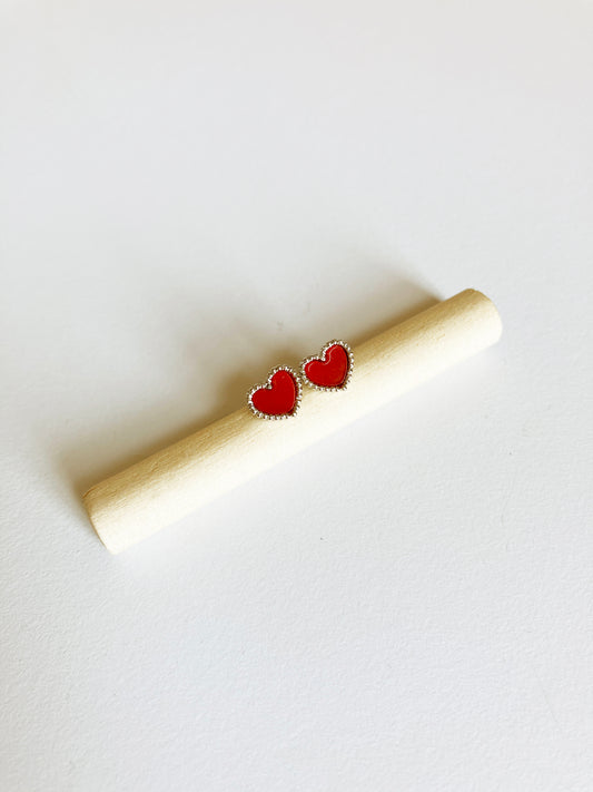 Bisous Heart Earrings in Silver and Carnelian