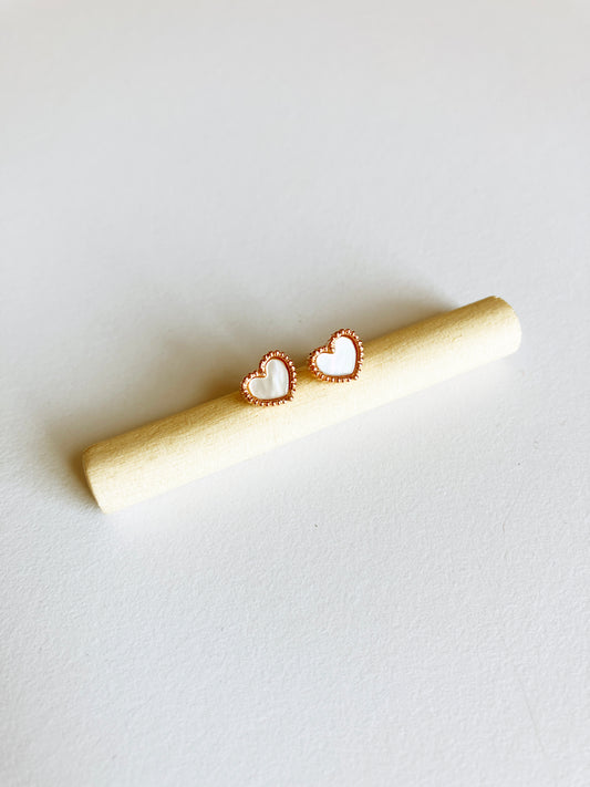 Bisous Heart Earrings in Rose Gold and Mother of Pearl