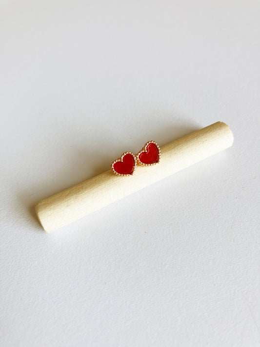 Bisous Heart Earrings in Rose Gold and Carnelian