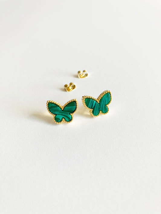 Malachite Butterfly Earrings in Gold