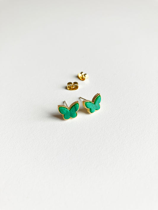 Mini Malachite Butterfly Earrings in Gold