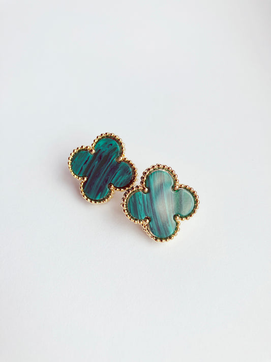 Quatrefoil Motif Gold and Malachite Earrings