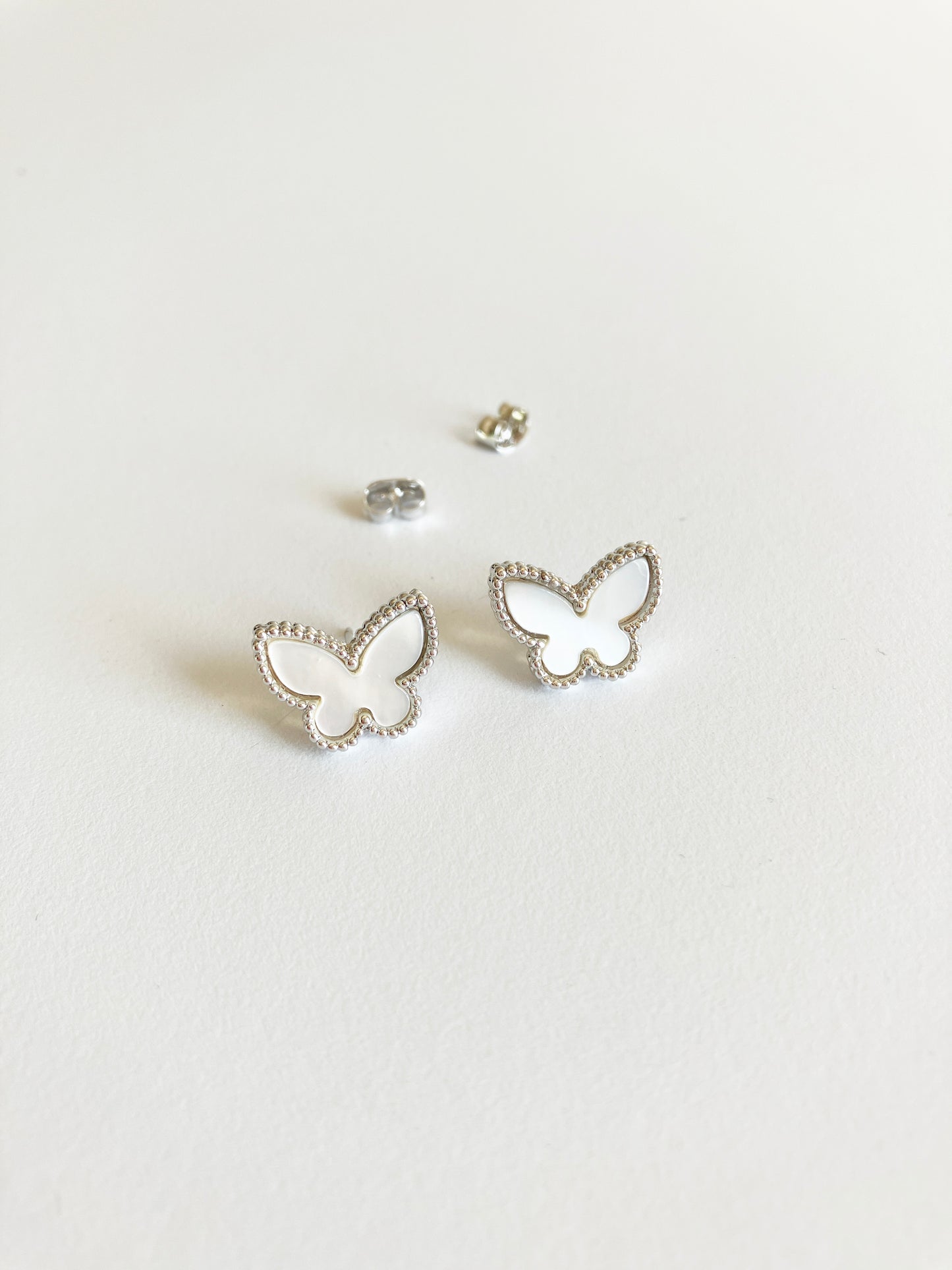 Mother of Pearl Butterfly Earrings in Silver