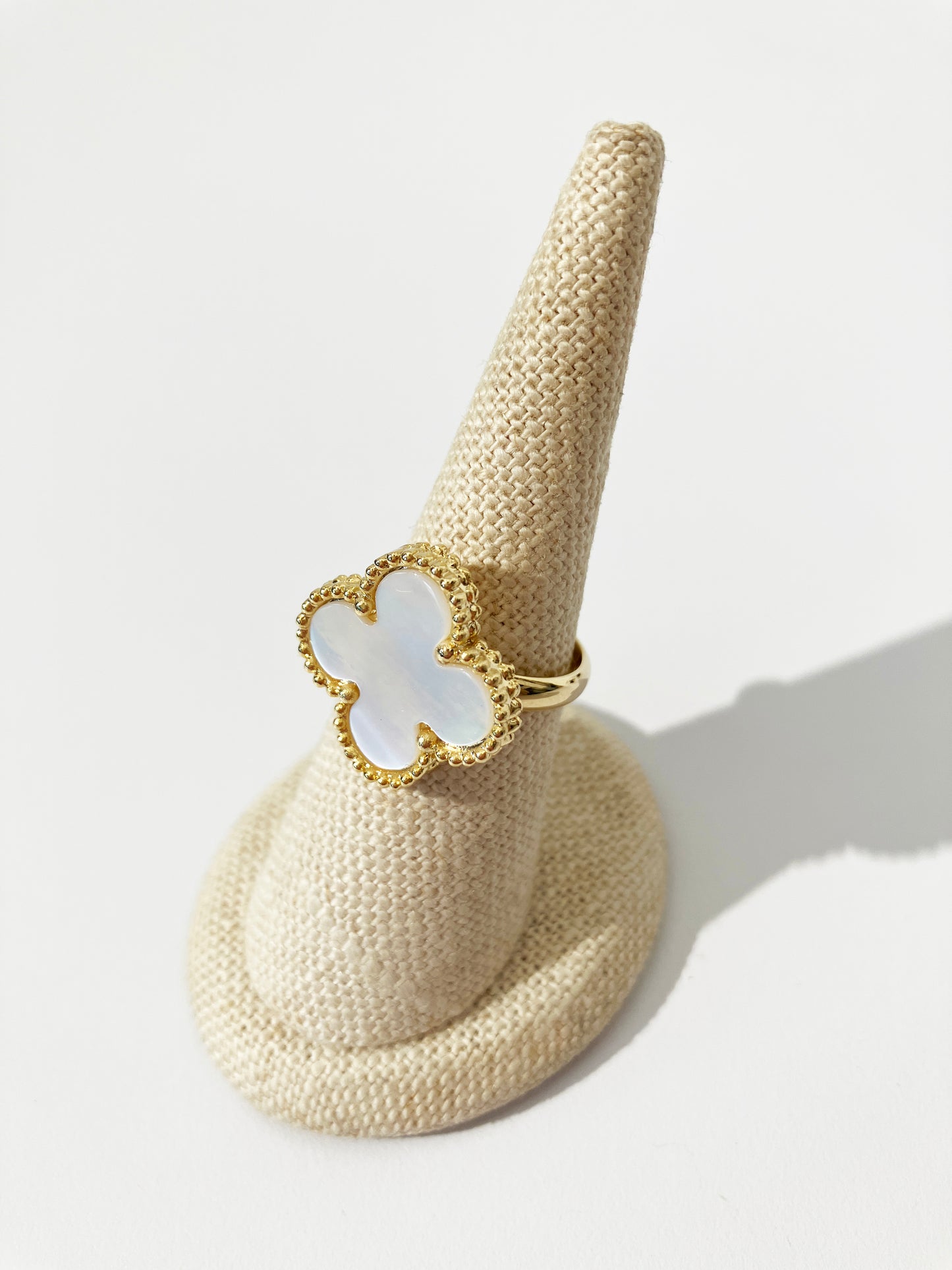 Mother of Pearl Quatrefoil Motif Charm Bracelet in Gold