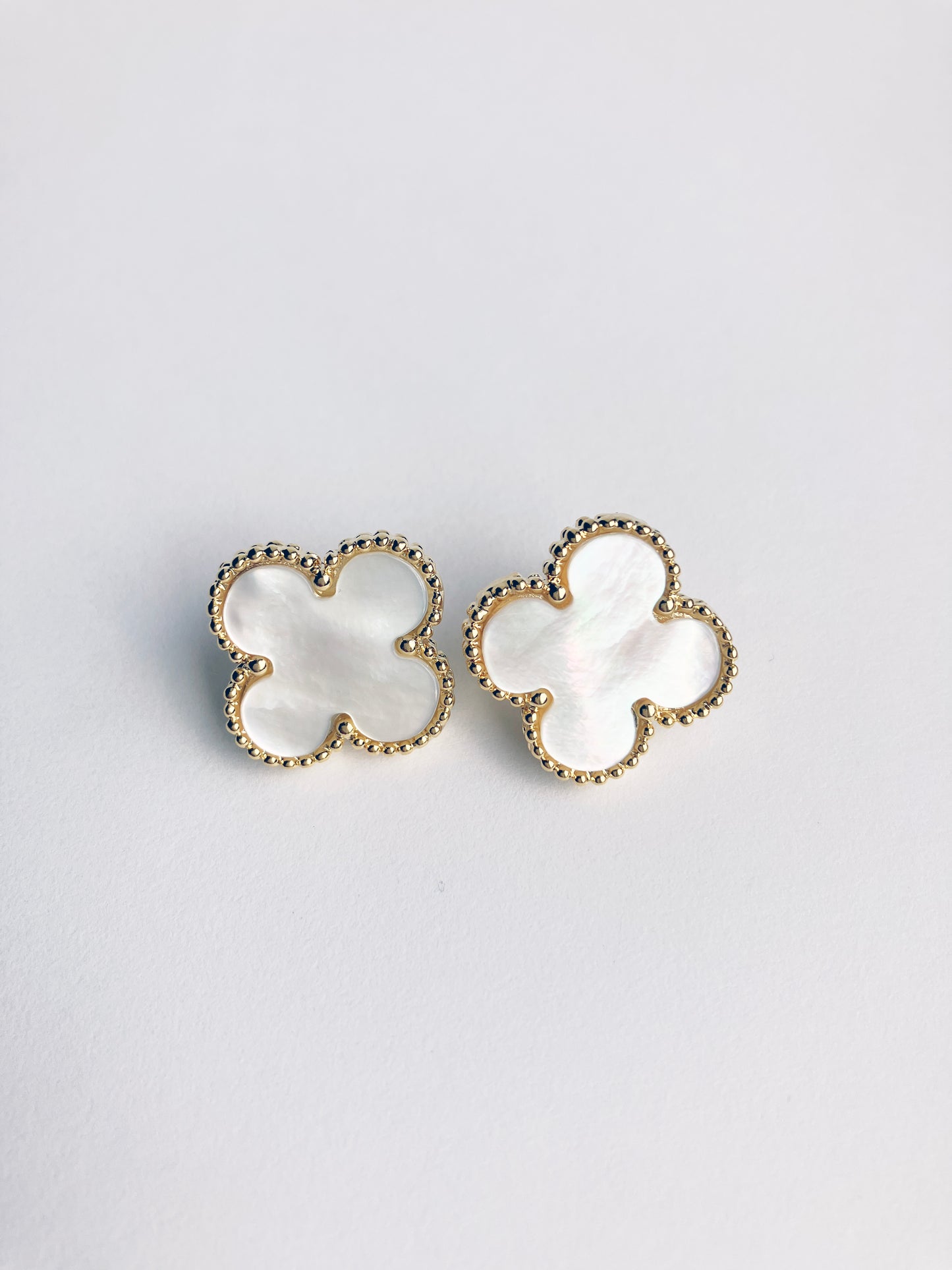 Quatrefoil Motif Gold and Mother of Pearl Earrings