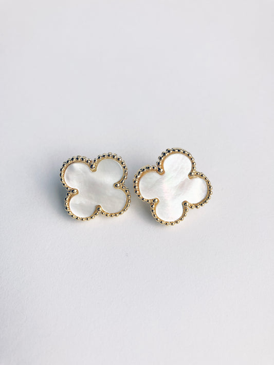 Quatrefoil Motif Gold and Mother of Pearl Earrings