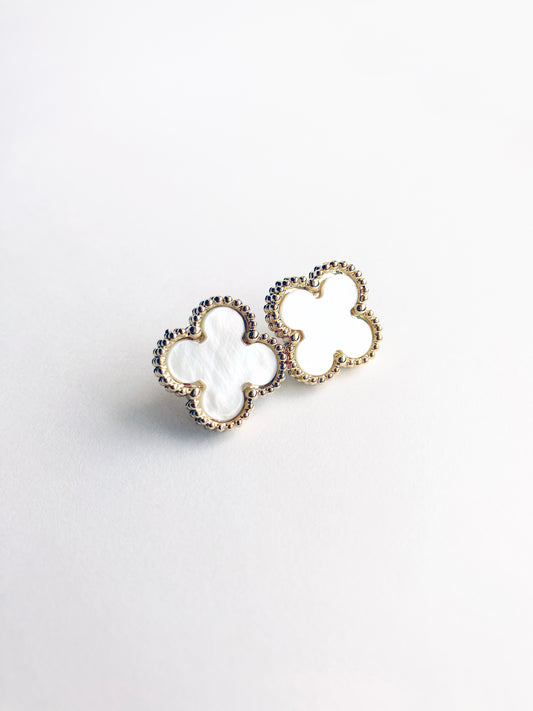 Demi Quatrefoil Motif Gold and Mother of Pearl Earrings