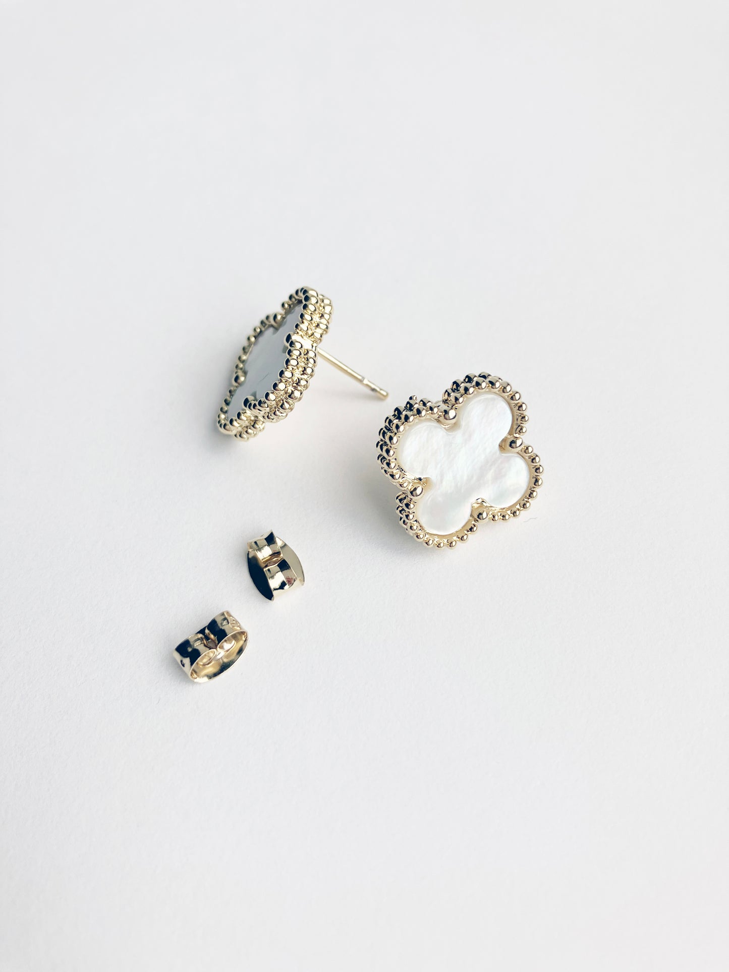 Demi Quatrefoil Motif Gold and Mother of Pearl Earrings