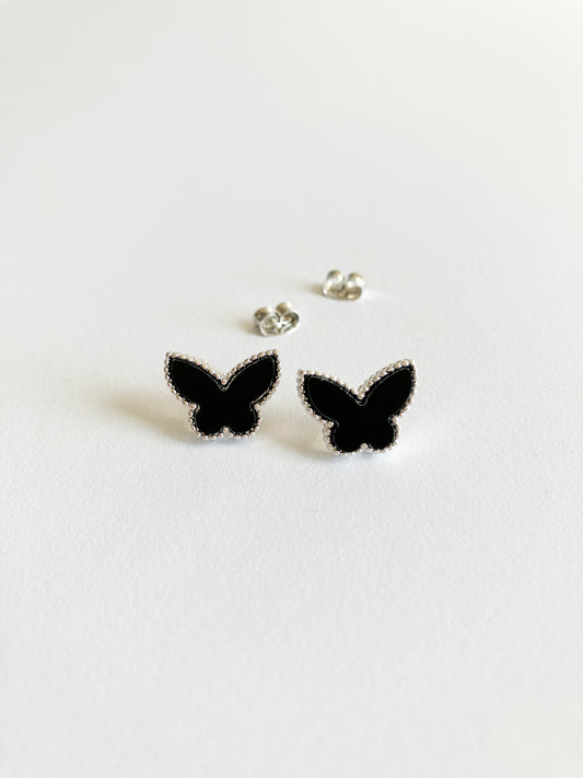 Onyx Butterfly Earrings in Silver
