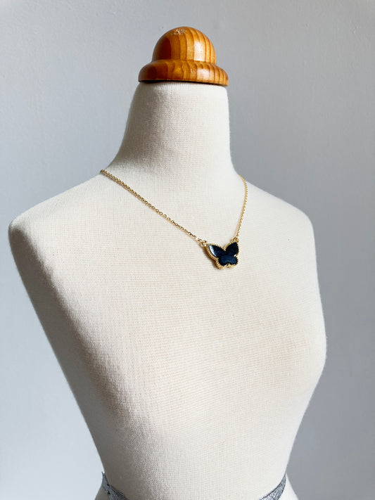Adjustable Onyx Butterfly Motif Pendant
