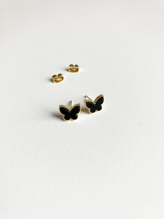 Mini Onyx Butterfly Earrings in Gold