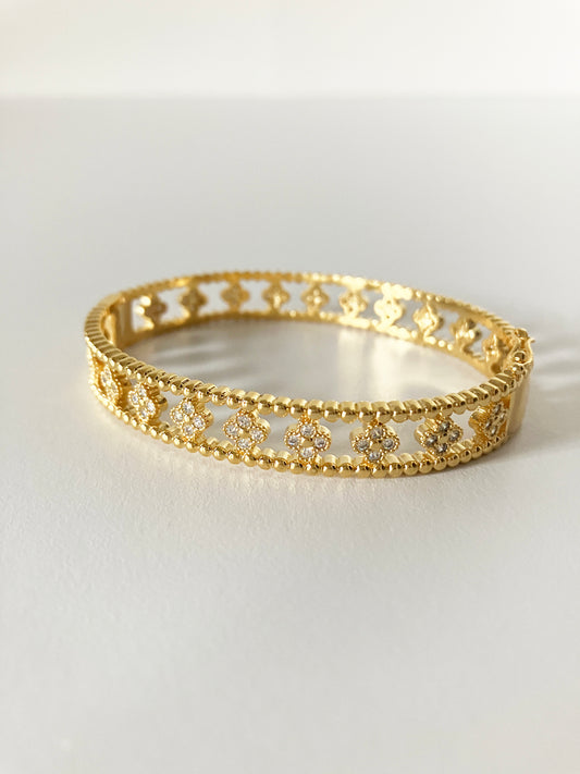 Small Floral Openwork Bangle in Gold and Cubic Zirconia