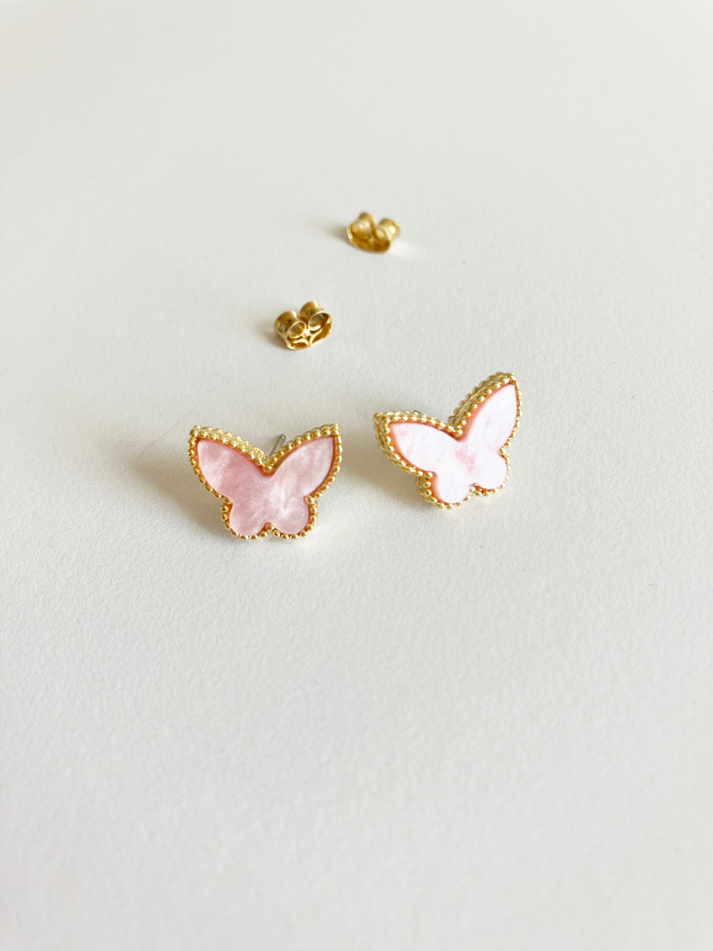 Pink Mother of Pearl Butterfly Earrings in Gold