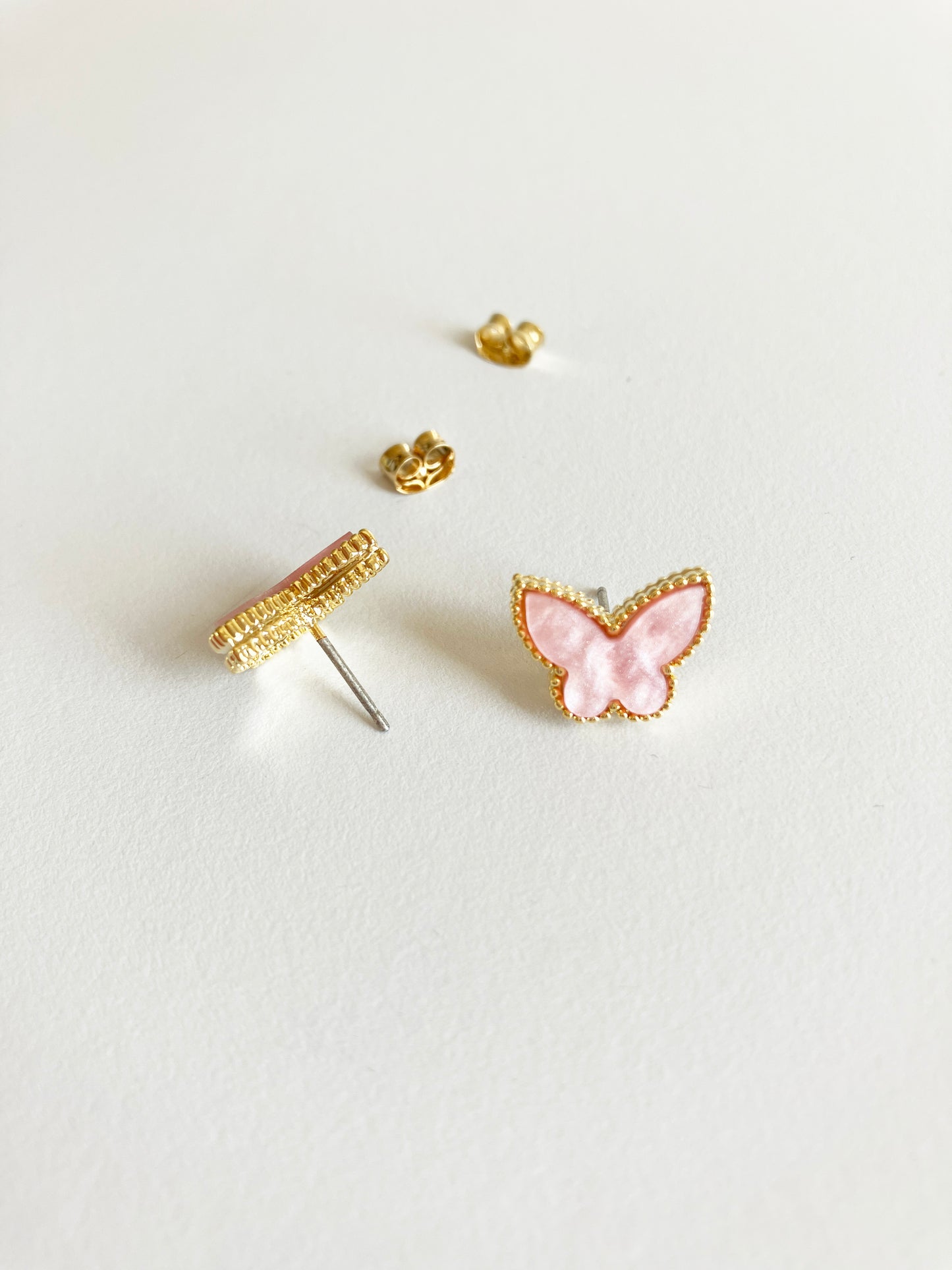 Pink Mother of Pearl Butterfly Earrings in Gold