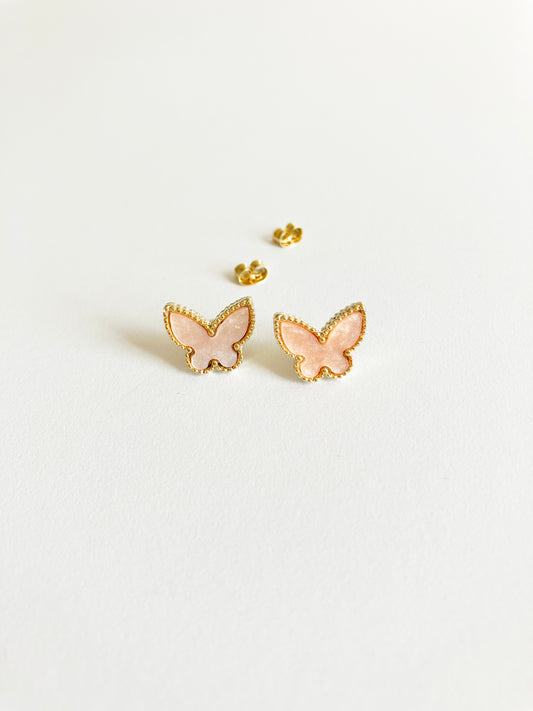 Rose Mother of Pearl Butterfly Earrings in Gold