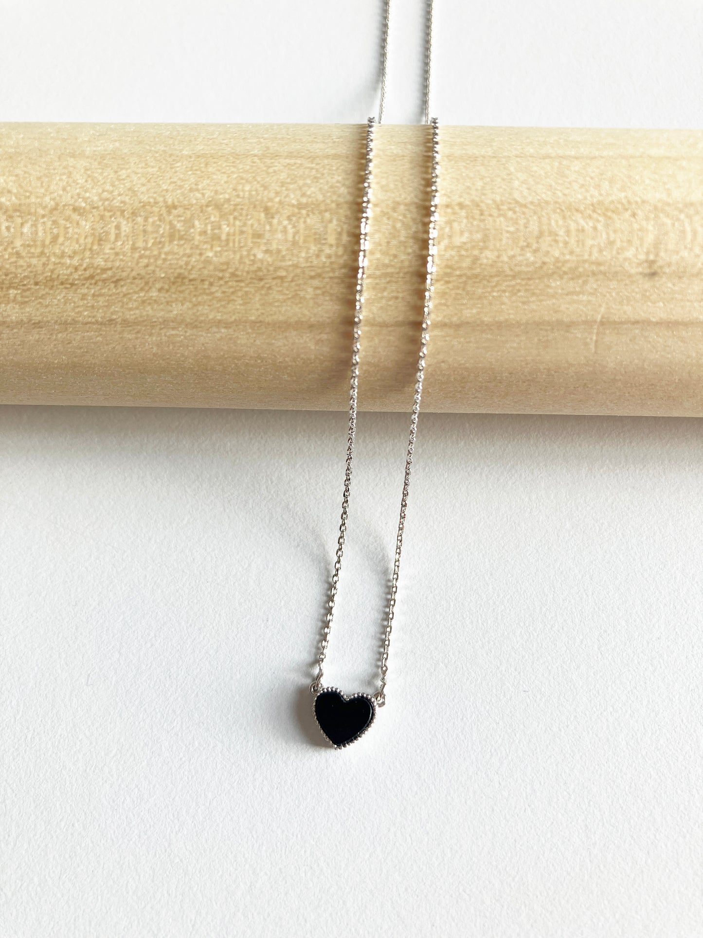Onyx Sweetheart Necklace in Silver