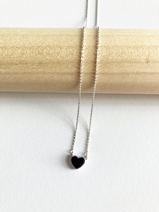 Onyx Sweetheart Necklace in Silver
