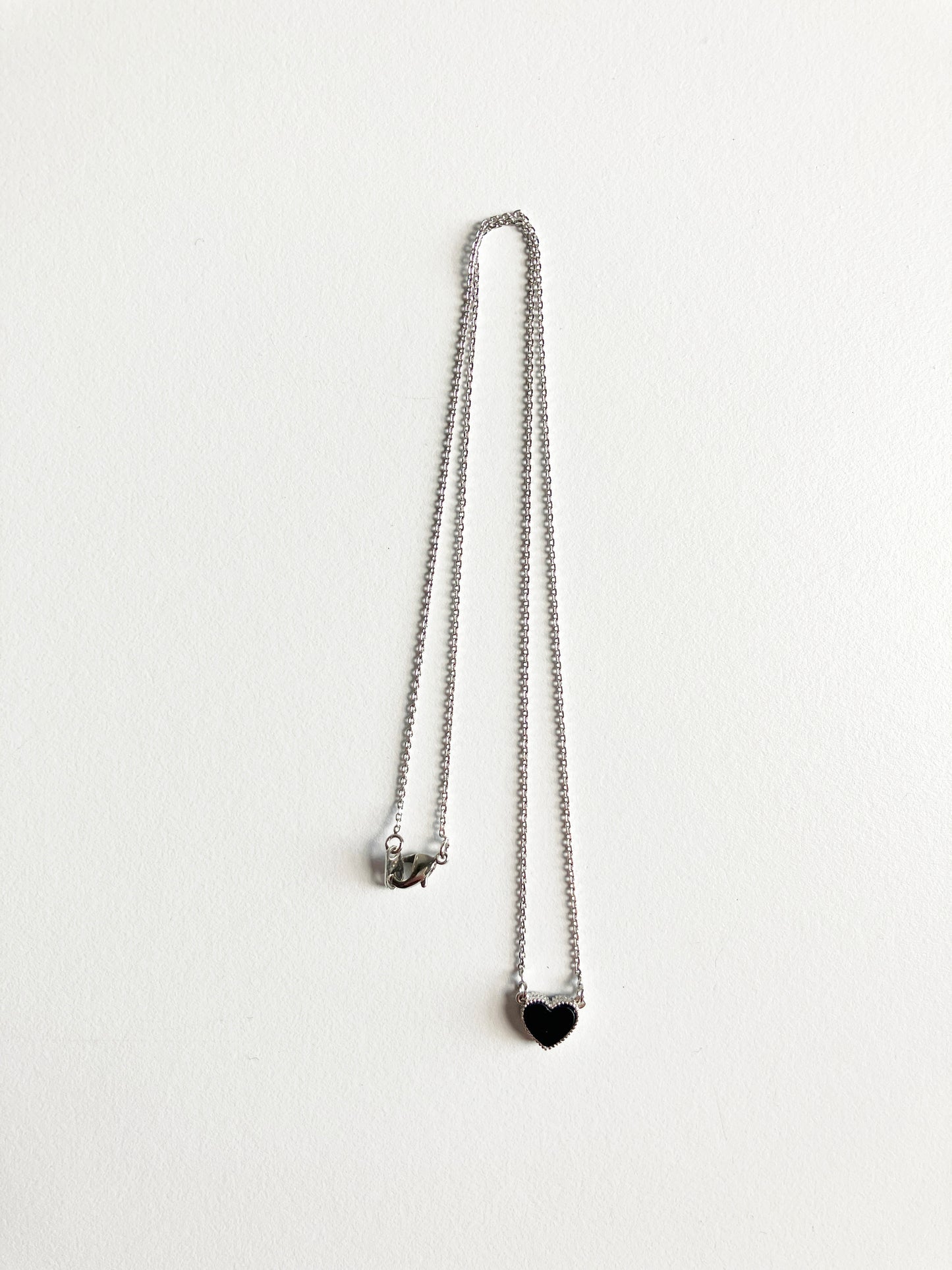Onyx Sweetheart Necklace in Silver