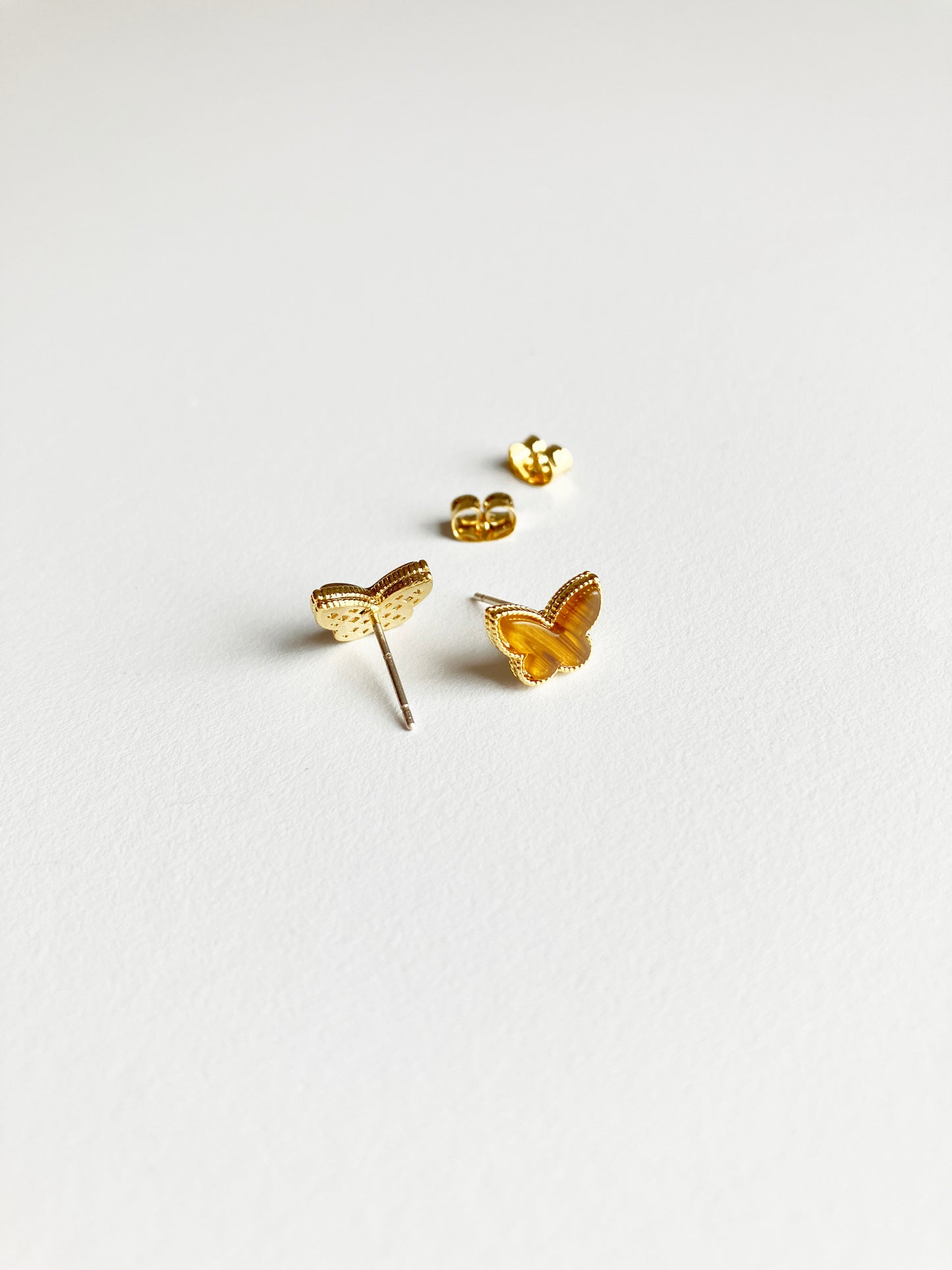 Mini Amber Butterfly Earrings in Gold